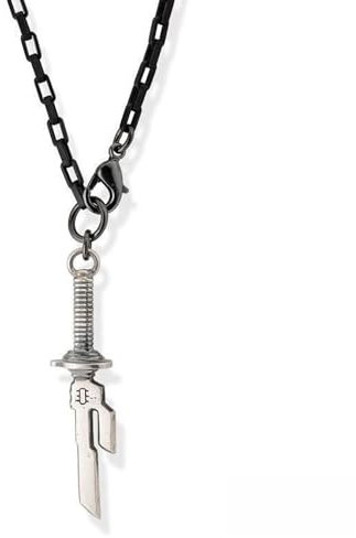 GAUEIOUR Anime Weapon Necklace, Role Playing Knight Style, Fashionable Retro Personalized Hip Hop Trendy Men's Copper Necklace, Silver