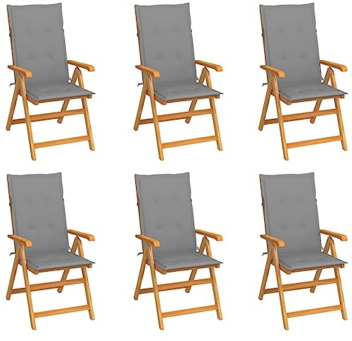 AJSEOYBS GartenmöBel Set,BalkonstuhlgartenstüHle 6 STK. Mit Grauen Kissen Massivholz Teakgeeignet Geeignet für Wohnzimmer, Schlafzimmer, Garten, Balkon, Terrasse, Küche, Outdoor