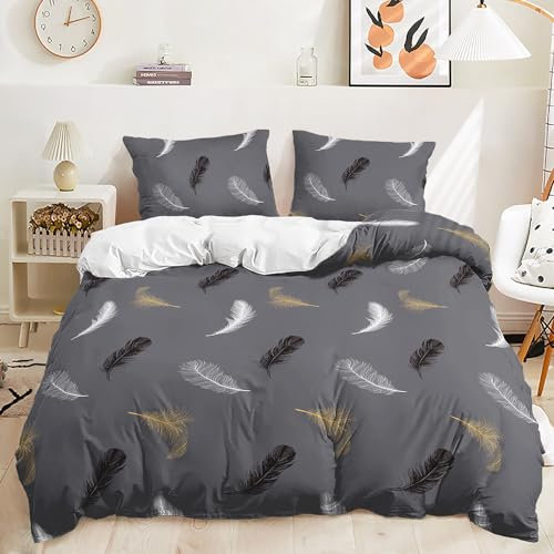 Bettdecke 135X200 Graue Federn Herbst Bettwäsche-Sets,3 Bettwäsche Set Mit Kissen, 2 X Pillow 50 X 75 cm,Quilt Duvet Set,Microfibre, Bedsure Bettwäsche,Bedding Set