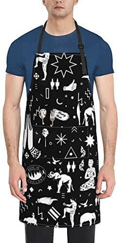 Delantal unisex con 2 bolsillos Muay Thai Flying Knee Tailandia Cocina Chef Delantales para barbacoa, hornear, jardinería, Negro, Talla única