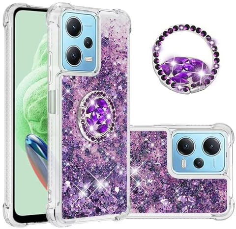 Bnvdfre Coque de protection pour téléphone portable Xiaomi Poco X6 Pro 5G - En TPU brillant avec anneau rotatif - Anti-chocs - Motif cœur violet
