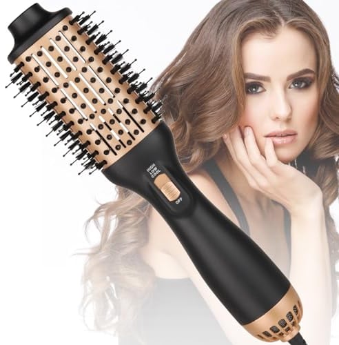 Brosse Soufflante, 3 en 1 Brosse à Air Chaud Professionnelle Volumisante en Une étape, Brosse pour Sèche-cheveux Ionique 1000 W pour Lisser, Sécher et Coiffer Les Cheveux (or noir)