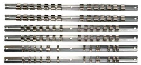 Dunnet Tools Tools Socket Organizers, Tool Organiser Kit, 1/4 inch, 3/8 inch & 1/2 inch Drive, Portable Socket Clip Rail Holder Holds 42 Sockets Rail (6pc Socket Rails)