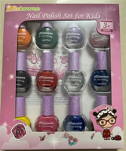 Nagellack Kinder Set 12 Farben Ungiftig Abziehbar Kindernagellack schnelltrocknend wasserlöslich Kinder Nagellack Kit Mädchen mit Bling Aufkleber, Karneval Geschenk Spielzeug Mädchen ab 3 Jahre