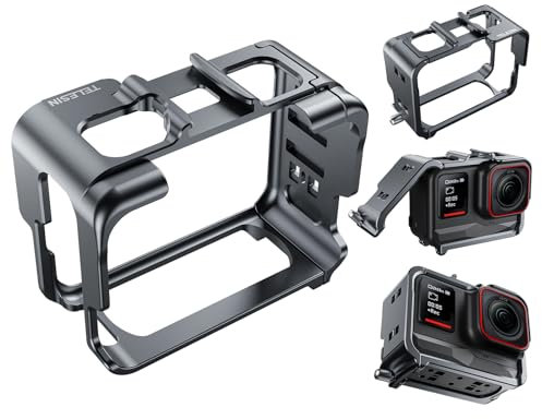 TELESIN Vertikales horizontales Aluminiumgehäuse Metallkäfig für Insta360 Ace und Insta 360 Ace Pro Stativzubehör, Schutzrahmengehäuse Skeletthülse mit 1/4 Kaltschuh für Videolichtmikrofon