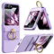 Hoerrye Handyhülle für Samsung Galaxy Z Flip 6 Hülle CASE Cover mit Ring[Eingebauter Magnet für MagSafe und Displayschutzfolie] Anti-Drop,Dünne Drahtlose Aufladung PU Leder Schutzhülle Violet