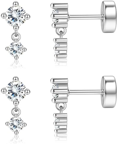 YADOCA Helix Piercings Chirurgenstahl Ohrringe Set für Damen Hypoallergen 14K Vergoldet Piercing Ohr Silber Medizinische Ohrstecker Conch Tragus Piercings -Weiß CZ