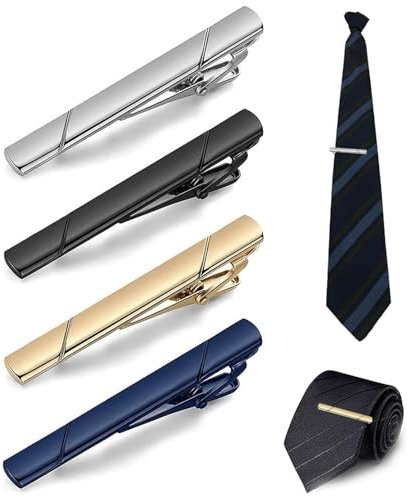 Krawattenklammer,4pcs Krawattennadel,Klassische Köper Krawattennadeln für Herren aus Kupfer,Krawattennadel Gold,Krawattennadel Silber,Tie Clip für Herren Jede Situation - Gold,Silber,Schwarz,Blau