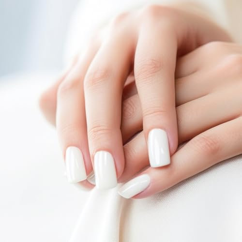 Dimeho 24Pcs White Press on Nails Short, Medium Square Glue on Nails Pure Color Acrylic Fake Nails Reusable Press on Nail Kit with Nail Glue and Mini Nail File Stick on Nails for Women Daily Wear