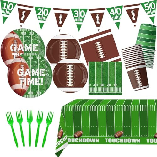 122 Pcs Football Plates and Napkins Kit Party Supplies Birthday Set for 24 Guests