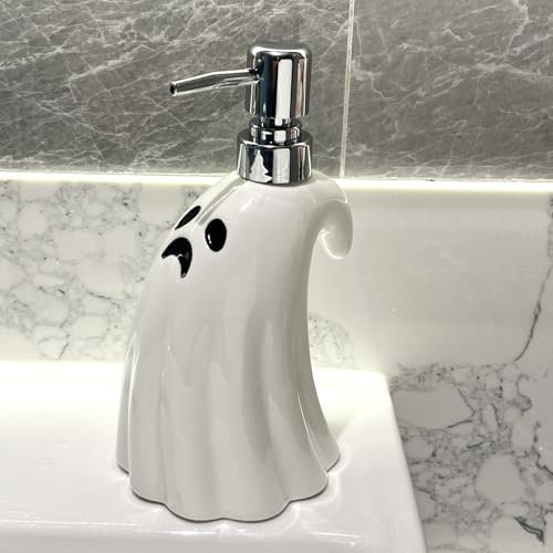 JINYOMFLY Seifenspender Geister, Keramik Seifenspender mit Pumpe, Shampoo Flaschen zum Befüllen, Pumpspender aus Keramik Seifenspender 380ML