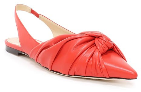 Rozhuhro Womens Slingback Pointed Toe Slip-on Flats Pumps, Elegant Knot Party Leather Low Heel Comfort Ankle Strap Walking Wedding Prom Mules Flats Shoes,Red,12 UK