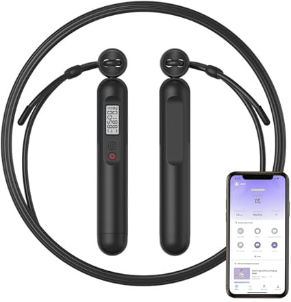 Fitdays APP Corde à sauter avec compteur, corde à sauter lestée intelligente pour entraînement de fitness, corde à sauter réglable pour débutants et professionnels, corde à sauter avec analyse des