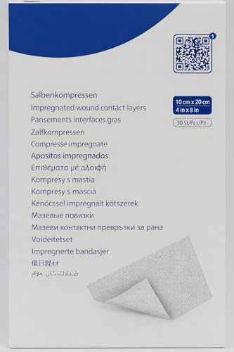 Non-Adherent Impregnated Wound Contact Layer Dressings - Pack of 10 | Non-Adherent, Soothing Wound Dressing for Sensitive Skin (10cm x 20cm)