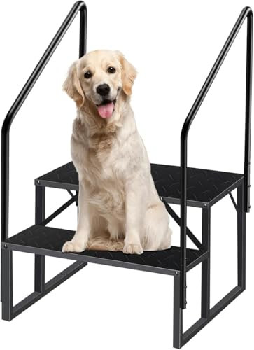 Escabeau 2 Marches avec 2 Main Courante, Marchepied Antidérapant en Acier pour Caravane Escabot de Piscine, Escabeaux Portable pour Camping-Cars à Cinq Roues, Escabeau de Ménage Outdoor RV Marchepied