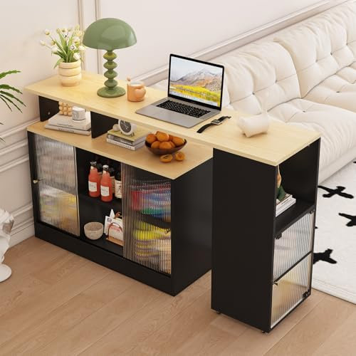 Billg Modern Bartisch Ausziehbarer, Multifunktional Stehtisch Tresen, Esstisch mit Schrank, Großer Stauraum, 360°Drehbar, Bistrotisch für Küche, Wohnzimmer, Esszimmer