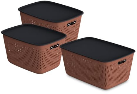 Kreher® Aufbewahrungsbox Mehrzweckkorb mit Deckel. Ideal für Kleiderschrank & Küche. Stapelbar, lebensmittelecht, BPA-frei. Aus Kunststoff in dezenten Farben. Viele Größen/Farben.