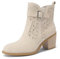 QUEEN HELENA Tronchetti Traforati Stivaletti con Tacco Largo Casual Donna X32-37 (Beige, Sistema Taglie Calzature EU, Adulto, Donna, Numero, Media, 41)