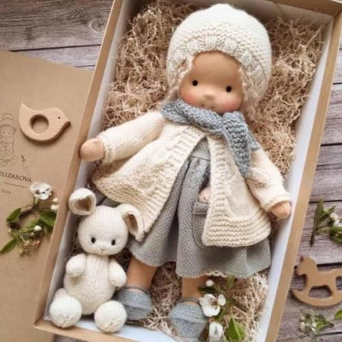 Aosrioylt Waldorfpuppe handgefertigt, handgemachte Waldorfpuppe, Vintage gehäkelte Puppe(36# ABA)