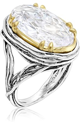 Ring aus gemischtem Metall, oval, Zirkonia, Draht-Wickelring Jean Rachel Jewelry