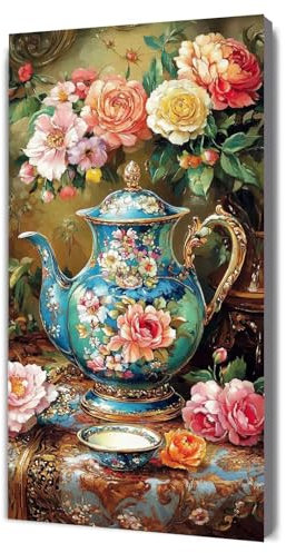 Pintar por Numeros Adultos flor taza, Pintar por Numeros niños Principiantes, Incluye Lienzo, Pincel, Pigmento Acrílico kit de Pintura, Creart Manualidades para Adultos, Decor Hogar 70x140cm h-143