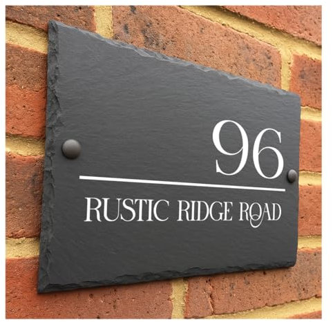Crafted Memories - Rustic Slate House Sign | Personalised UV-Printed Address Plaque | Weather-Resistant | Easy Install | Slate House Numbers Plaques, Split Address