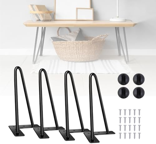 Xinng 4er-Set Haarnadel Tischbeine 25cm (2-Stange) – Hairpin Legs für Schreibtisch, Esstisch & Couchtisch – Stabile Metall Möbelfüße mit Bodenschoner & Schrauben – DIY Tischkufen