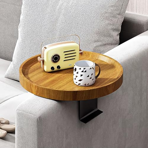 aichilra Sofa Arm Tray, Portable and Foldable Armrest Tray | Round Natural Wood Sofa Table Tray for Snack/Fast Food/Fruit/Drink/Magazine/Phone/Remote