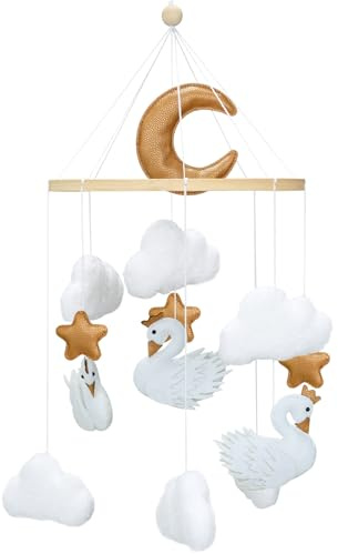 Weiß Schwan Mobile Baby Bettglocke mit Wolken Hölz Mädchen Hängende Mobile Windspiel für Babybett Kinderbett