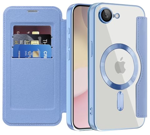 SIYOPINPFY Klapphülle für iPhone 17E / 16E mit Kartenfach, Peak Blau JD | Kompatibel mit MagSafe , Handyhülle Premium PU Leder , Transparente Rückwand , RFID Schutzhülle , Kameraschutz , Stoßfest