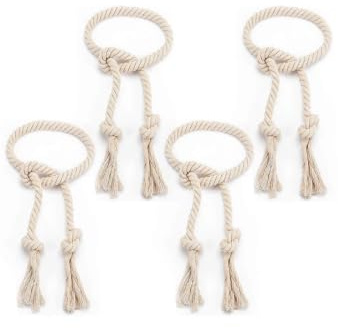 Biubee 4 Pack Handmade Curtain Tie Backs, Beige | No-Drill, Boho Decorative Holdbacks, Indoor & Outdoor, Natural Rope Tiebacks for Home Office Patio Garden Drape