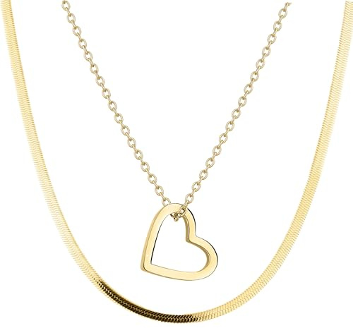LIEBESKIND BERLIN Halsketten-Set - Zwei elegante Halsketten aus poliertem Edelstahl - IP Gold - Gliederkette verstellbar bis 45 cm - wasserfest & hautfreundlich