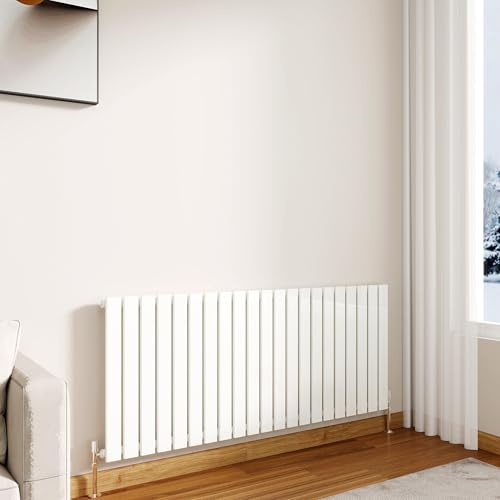 Modern Horizontal Flat Panel Radiator,600x1428mm Gloss White Single Stylish Panel Central Heating Heater, Perfect Efficient Hall Radiator, Traditional Wall Mounted Rads, Design for Bedroom, Office
