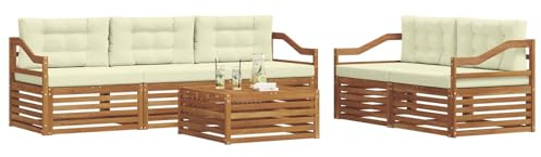 vidaXL Outdoor-Sofagarnitur mit Kissen 6 pcs Natur und Creme, Garten, modernes Outdoor-Sofa, gemütliche Terrassen-Sitzgruppe aus robustem Material