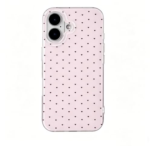 Reownest Case for iPhone 16,Simple Heart Polka Dot Phone Cover-Pink | Aesthetic Stylish Shockproof Design, Scratch Resistant Soft TPU Cases,Camera Protection for Women Girls
