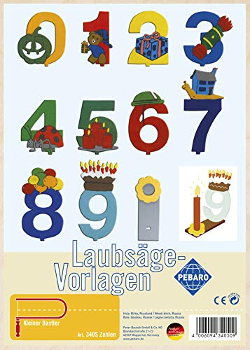 Pebaro 340S Laubsägevorlage Zahlen Ziffern 0-9, 3mm Sperrholz DIN A 4, Motiv vorgedruckt, aussägen mit Laubsägebogen, basteln, anmalen, fertig, Laubsägen, Basteln mit Holz, Geschenkidee, Lernspielzeug