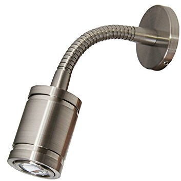 lighteu 12V/24V 1,5W Schwanenhals Wand LED Leseleuchte F1 Strahler mit Drucklinsenschalter Wandleuchte mit Nickel Finish, Nachttischleuchte für Boot, Yacht, Wohnwagen