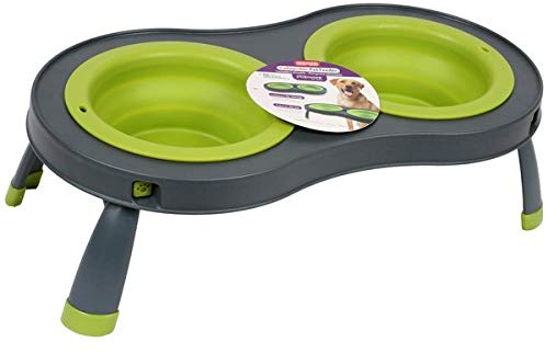 Dexas Popware for Pets Double Elevated Pet Feeder, Large, Gray/Green