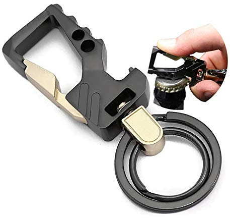 Fencher trousseau de porte porte-clés Porte-clés en alliage de zinc avec Tire-bouchon Fonction [2 anneaux vous] - Gris (Gris foncé)