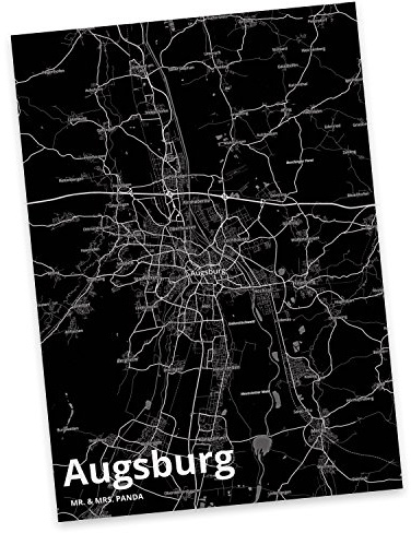 Mr. & Mrs. Panda Postkarte Augsburg - Geschenk, Grußkarte, Ansichtskarte, Postkarten, Fotokarte, bildkarte, Stadt Dorf Karte Landkarte Map Stadtplan