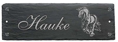 Schild Schiefer Pferd Friese Pferdebox Stalltafel Wunschname 22 x 8 cm