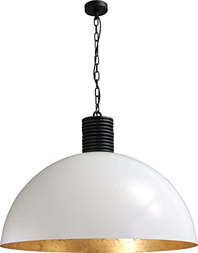 Licht-Erlebnisse XXL Hängelampe Weiß Ø80cm Handarbeit Innenschirm Gold Industrie Wohnzimmer Esstisch Pendelleuchte