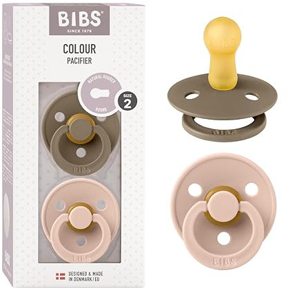 BIBS Colour Schnuller 2er-Pack, BPA-frei, Kirschform Nippel. Naturkautschuk/Latex, Hergestellt in Dänemark. Größe 2 | 6+ Monate | 2-Pack, Dark Oak/Blush