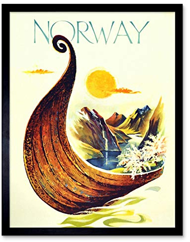 Wee Blue Coo Travel Norway Scandinavia Viking Boat River Art Print Framed Poster Wall Decor Kunstdruck Poster Wand-Dekor-12X16 Zoll