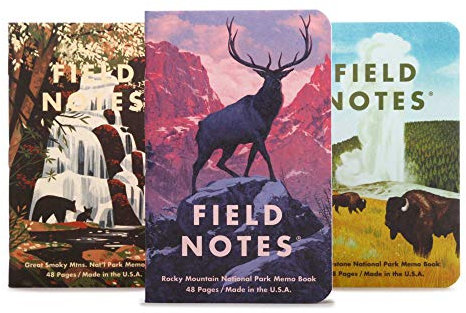 Field Notes: National Parks Series (Serie C – Rocky Mountain, Great Smoky Mountains, Yellowstone) – kariertes Papier-Notizbuch, 3er-Pack, 8,9 x 14,9 cm