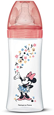 Dodie – Biberon Anti-Colique Initiation+, Minnie, 330 ml, 6 mois, Tétine Ronde, Débit 3