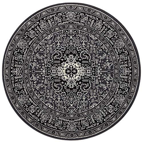 Nouristan Mirkan Orient Teppich Rund – Wohnzimmerteppich Orientalisch Kurzflor Vintage Orientalischer Teppich für Esszimmer, Wohnzimmer, Schlafzimmer – Dunkelgrau, 160cm