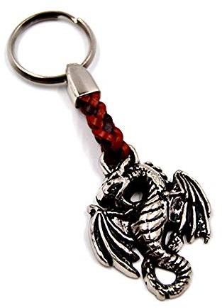 Schlüssel-Anhänger Drache, Schlüsselring aus Metall Stärke 2 mm, Band aus Kunstleder, Gesamtlänge ca. 10 cm