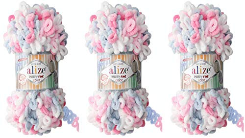 Alize Puffy Feine Farbe Baby Decke Garn Lot von 3skn 300g 48yds Voll-Mikropolyester Soft Garn Handstrickgarn %100 Super Chunky Bulky Woven Worested Garn (5945)
