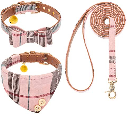 3pcs Hundehalsband Fliege Halsband und Leine Set Verstellbare Halsbänder oder Hundeleinen für Hunde und Katzen Klein Mittelgroß Groß